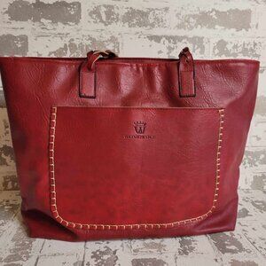 2285‎ Vintage Weimeibaige Red Synthetic Leather Braided Handle Tote